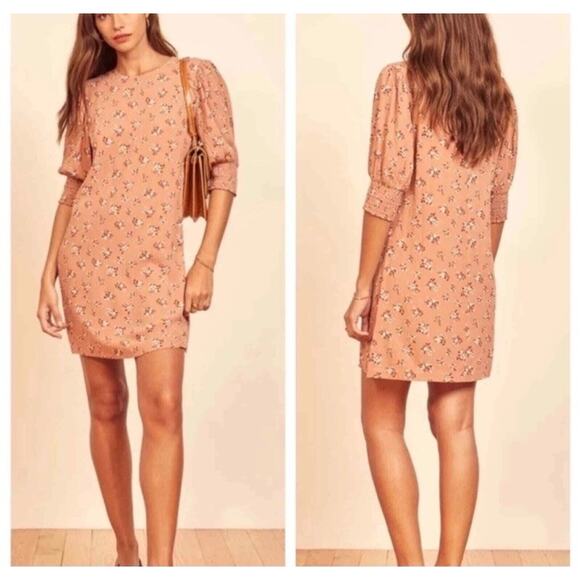 Reformation Lea Mini Dress Ina Floral Puff Sleeve Round Neck Small Twee Fall S14 - Picture 2 of 11